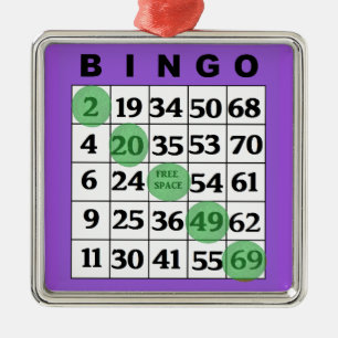 Ornement Carré Argenté Carte BINGO violet Noël cadeau de BINGO Lover