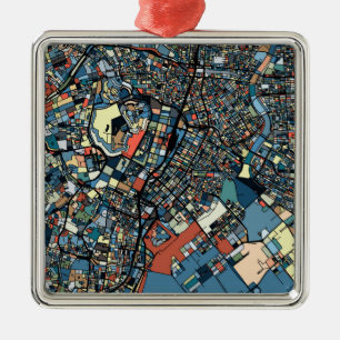 Ornement Carré Argenté Carte colorée de Tokyo