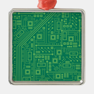 Ornement Carré Argenté Carte de circuit robotique