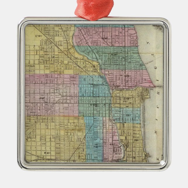 Ornement Carré Argenté Carte de guide de Chicago (Devant)