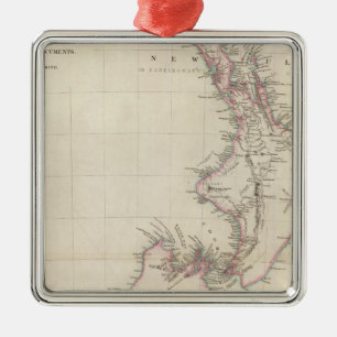 Ornement Carré Argenté Carte de la colonie de Nouvelle-Zélande