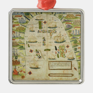 Ornement Carré Argenté Carte de la mer de la Chine, télécopie des 'atlas