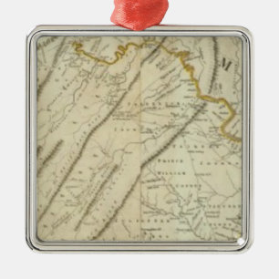 Ornement Carré Argenté Carte de la partie la plus habitée de la Virginie,