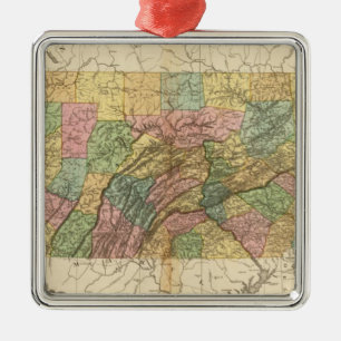 Ornement Carré Argenté Carte de la Pennsylvanie et de New Jersey