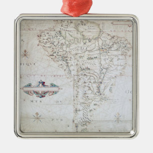Ornement Carré Argenté Carte de l'Amérique du Sud
