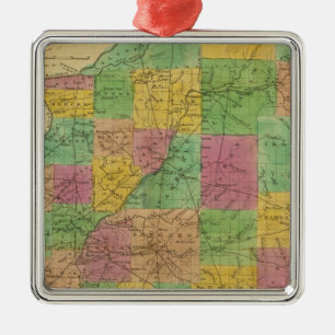 Ornement Carré Argenté Carte de l'Illinois