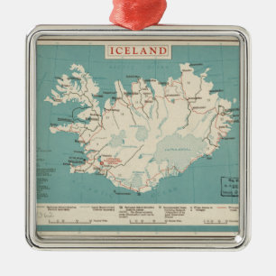 Ornement Carré Argenté Carte de l'Islande (circa 1959)