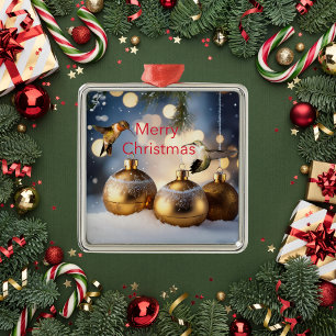 Ornement Carré Argenté Carte de Noël des colibris