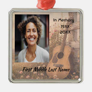 Ornement Carré Argenté Carte de prière commémorative de guitare musicale 