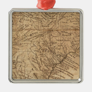 Ornement Carré Argenté Carte des États de Virginie et de Caroline du Nor