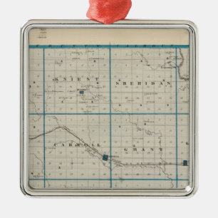 Ornement Carré Argenté Carte du comté de Carroll, état de l'Iowa