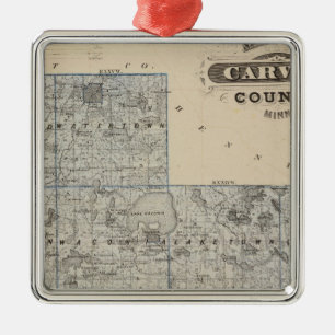 Ornement Carré Argenté Carte du comté de Carver, Minnesota