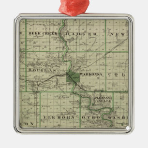 Ornement Carré Argenté Carte du comté de Webster, état de l'Iowa