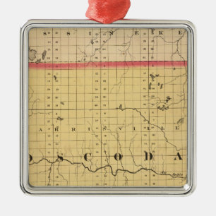 Ornement Carré Argenté Carte du comté d'Oscoda, Michigan