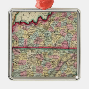 Ornement Carré Argenté Carte du comté du Kentucky, et du Tennessee