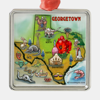 Ornement Carré Argenté Carte du dessin animé Georgetown Texas