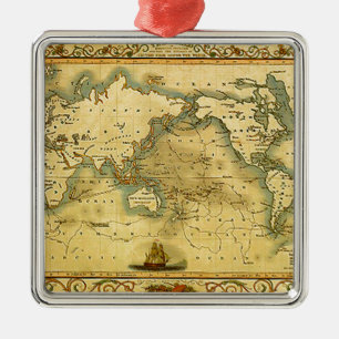 Ornement Carré Argenté Carte du monde antique