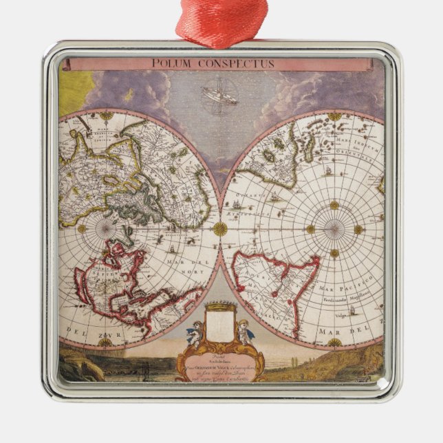 Ornement Carré Argenté Carte du monde antique (Devant)