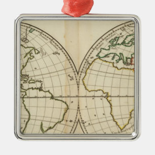 Ornement Carré Argenté Carte du monde avec la latitude et le Longititude
