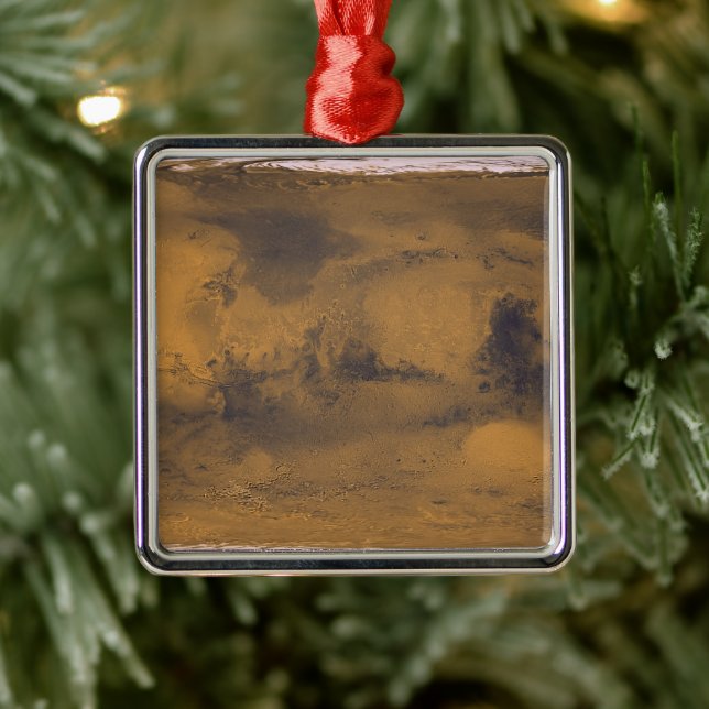 Ornement Carré Argenté Carte du monde de Mars Red Planet par satellite (Arbre)