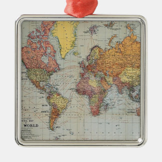 Ornement Carré Argenté Carte générale vintage du monde