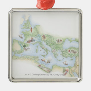 Ornement Carré Argenté Carte illustrée de l'empire romain