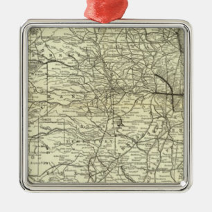 Ornement Carré Argenté Carte Ohio et chemin de fer du Mississippi