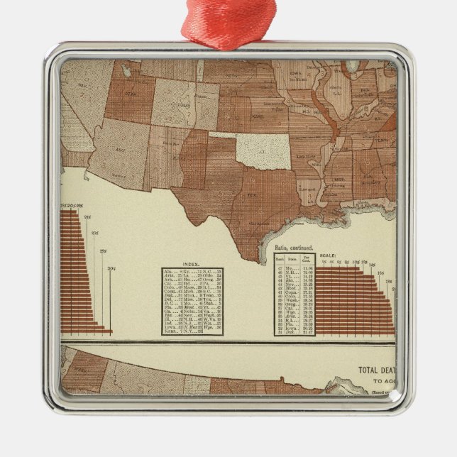 Ornement Carré Argenté Carte statistique des décès (Devant)