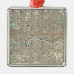 Ornement Carré Argenté Carte vintage de Londres (1890)