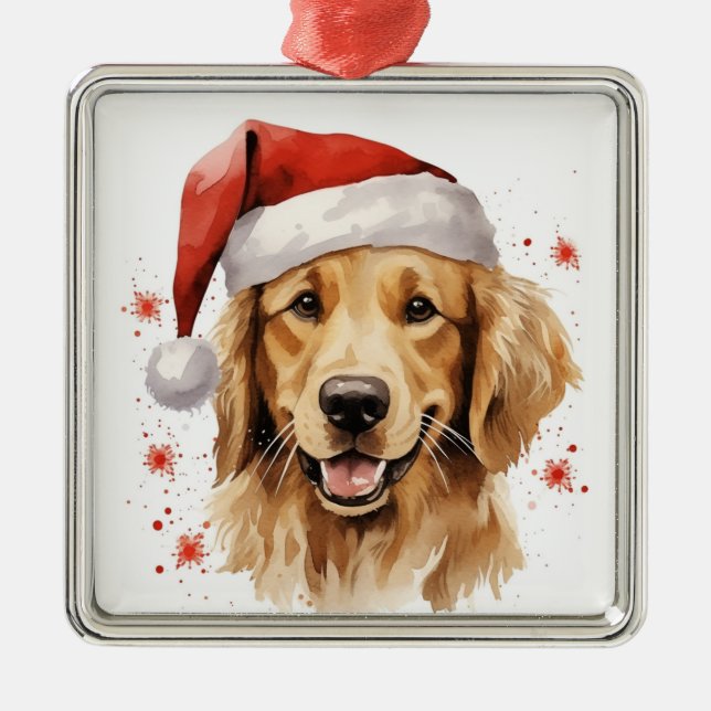 ORNEMENT CARRÉ ARGENTÉ CARTOON CUT CHRISTMAS GOLDEN RETRIEVER CHIEN (Devant)