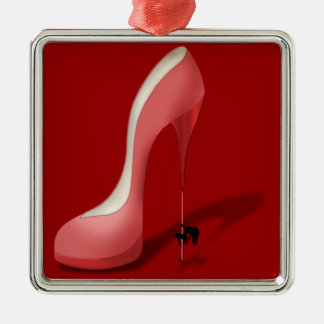 Ornement Carré Argenté Cartoon Giant Red Stiletto - Danseuse de talon