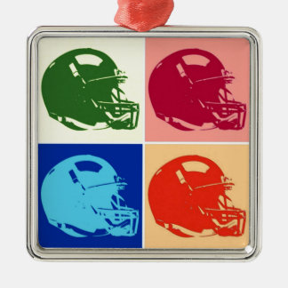 Ornement Carré Argenté Casque de football Pop Art en céramique