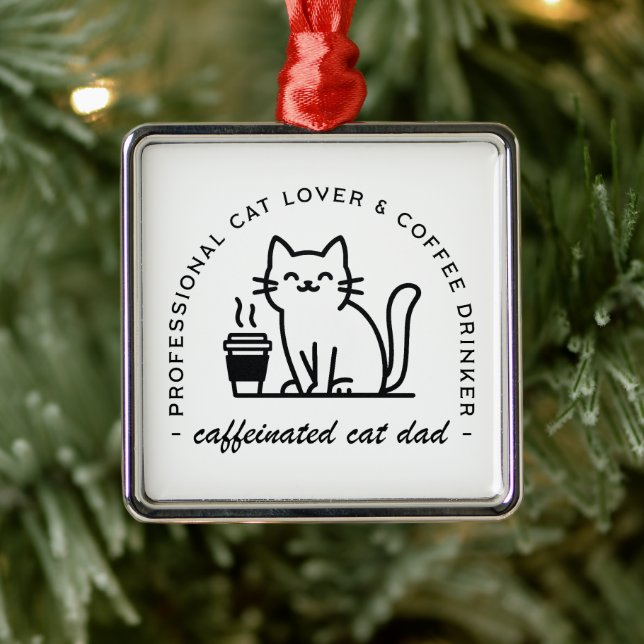 Ornement Carré Argenté Cat dad and coffee hipster aesthetic funny (Arbre)