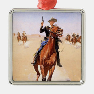 Ornement Carré Argenté Cavalier des Plaines (Cowboy Horse Rider)