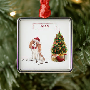 Ornement Carré Argenté Cavalier King Charles Spaniel Funny Christmas Chie