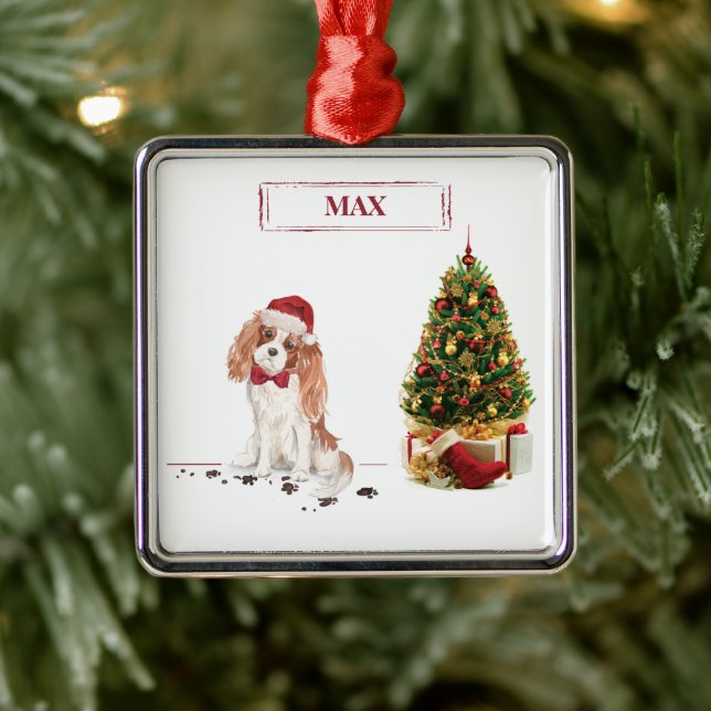 Ornement Carré Argenté Cavalier King Charles Spaniel Funny Christmas Chie (Arbre)