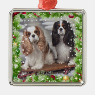 Ornement Carré Argenté Cavalier Spaniel Holiday Premium Orament