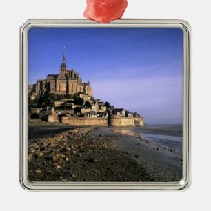 Ornement Carré Argenté Célèbre forteresse de l'île du Mont St. Michel en