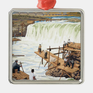 Ornement Carré Argenté Celilo tombe affiche de Vintage voyage de pêche