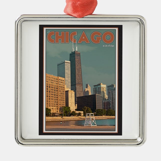 Ornement Carré Argenté Centre de Chicago - de John Hancock (Devant)