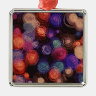 Ornement Carré Argenté Cercles Abstraits Rose Orange Violet Noir