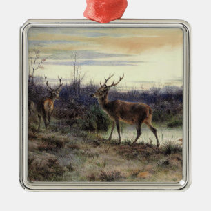 Ornement Carré Argenté Cerfs dans la forêt de Fontainebleau (Rosa Bonheur