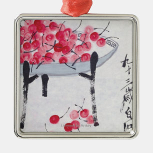 Ornement Carré Argenté Cerises