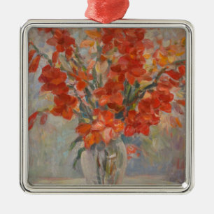 Ornement Carré Argenté Cesar Gemayel Vintage Gladioli