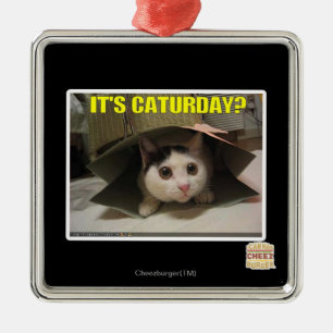 Ornement Carré Argenté C'est Caturday ?