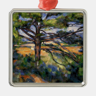 Ornement Carré Argenté Cezanne - Gros pins et Terre Rouge,