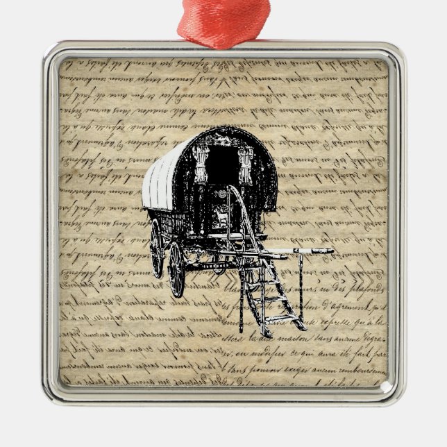 Ornement Carré Argenté Chariot gitan vintage (Devant)
