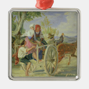 Ornement Carré Argenté Chariot italien