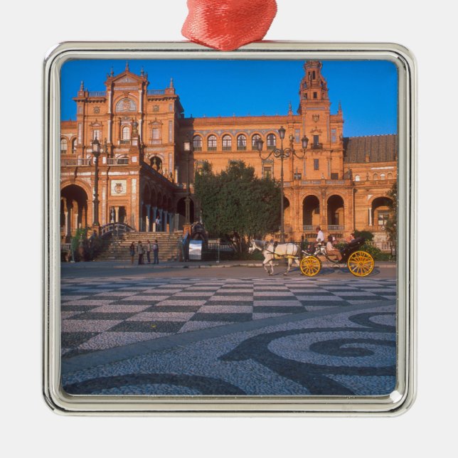 Ornement Carré Argenté Chariot tiré à cheval sur la Plaza de Espana à (Devant)