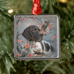 Ornement Carré Argenté Chasse au faisan avec pointeurs, Art